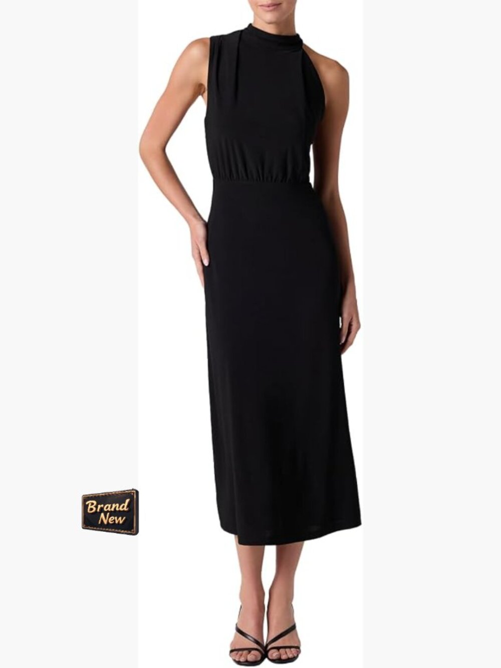 Women's Mock Neck Sleeveless Midi Dress with Back Bow Keyhole - Cocktail Party